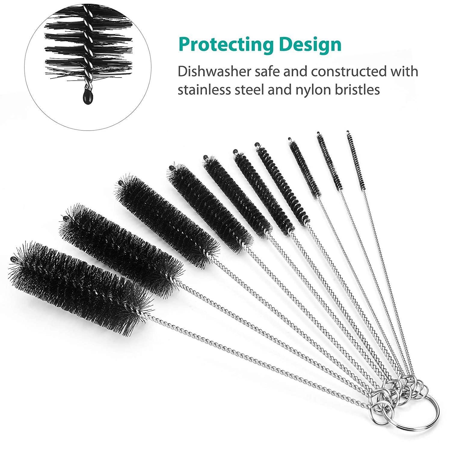 10 pçs/set multifuncional portátil de aço inoxidável escovas garrafa do agregado familiar limpador tubo lavagem vidro conjunto escova limpeza