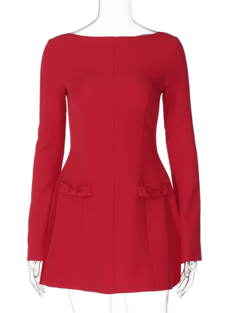 Mozision Doppel Bogen Langarm Sexy Mini Kleid Für Frauen Herbst Winter Neue Feste Hohe Taille Bodycon Club Party Kleid Elegante