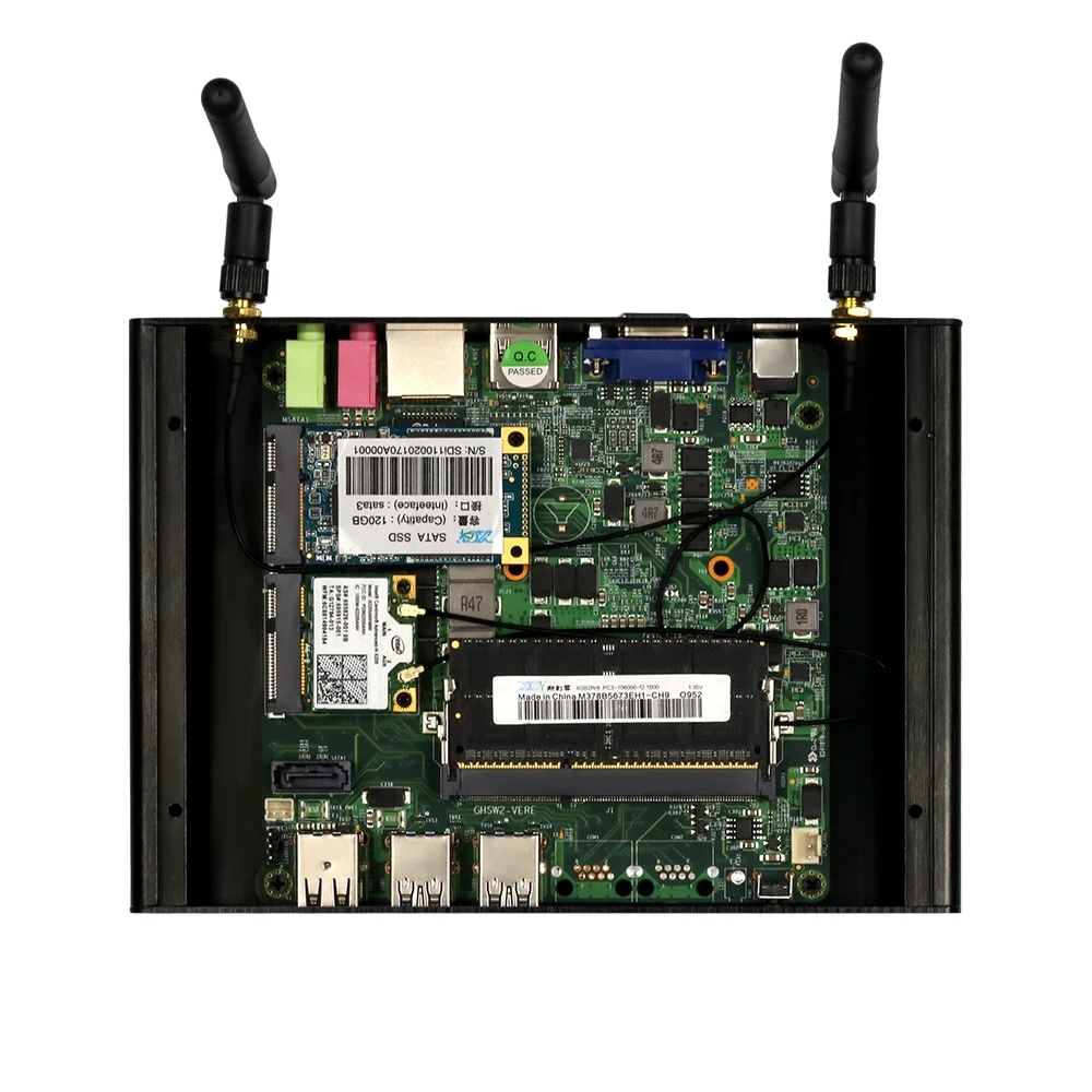HelorPC-Mini PC industrial fanless, PC com 1LAN, 8USB, 8G, 128G, DDR3, apoio Windows 7, 8, 10, Linux, Pfense, Firewall, computador do escritório