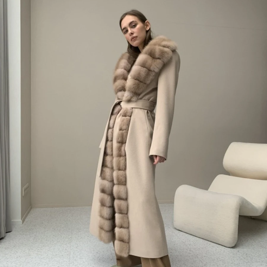 Cnegovik natural pele de raposa inverno cashmere lã casaco feminino casaco de pele de luxo pele real quente jaquetas de inverno jaqueta de pele de caxemira