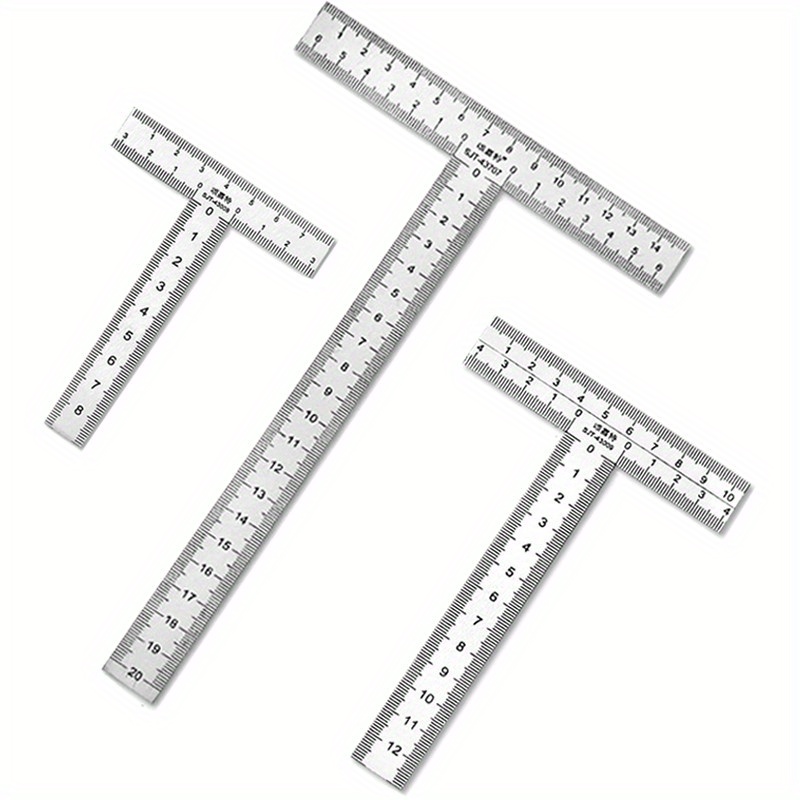 1Pc Integrated Stainless Steel T-shaped Ruler with 90 Degree Right Angle and Thickened Scale T-shaped Engineering Ruler