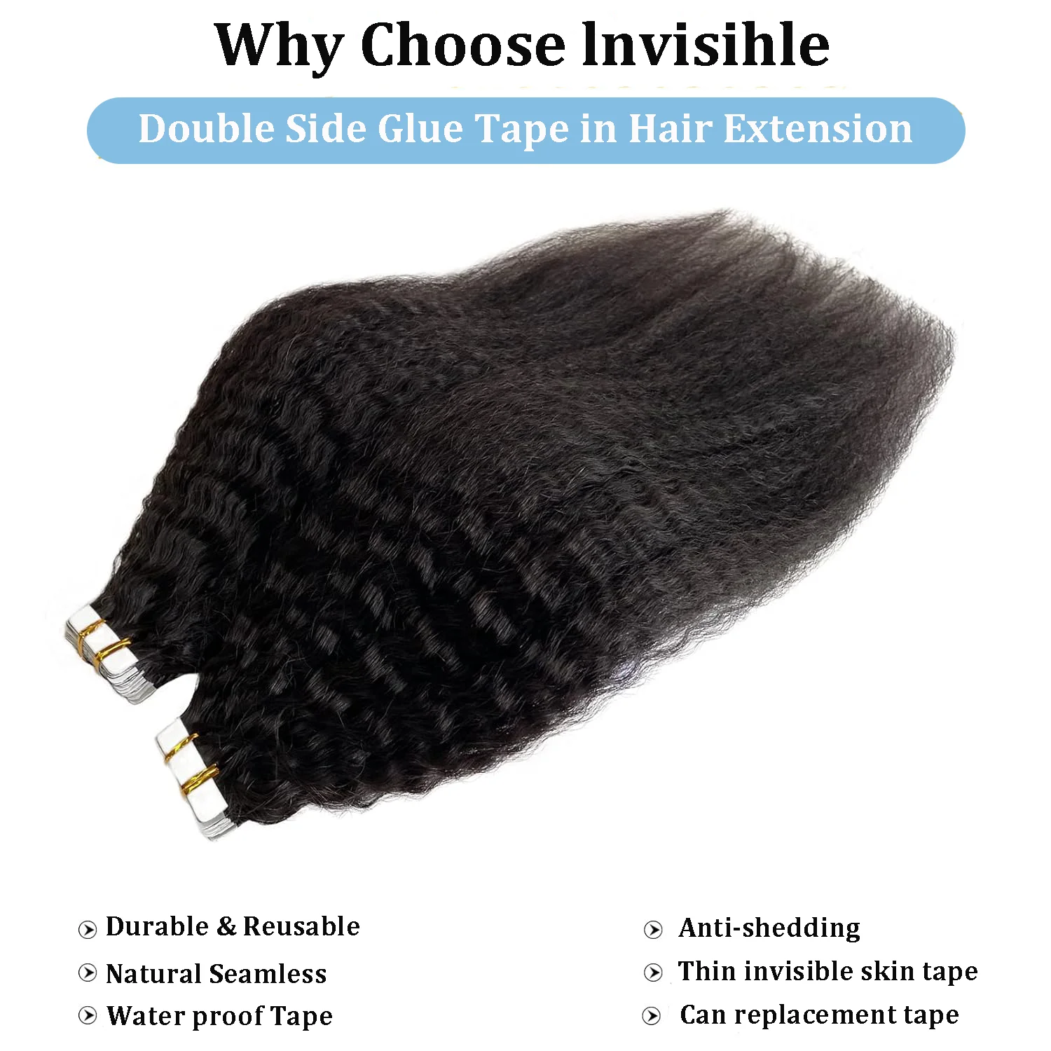 เทปใน Kinky ตรงต่อผมมนุษย์บราซิลผมกาว Extensions Weft ผิวสีดํา 100% ผมมนุษย์จริงสําหรับผู้หญิง