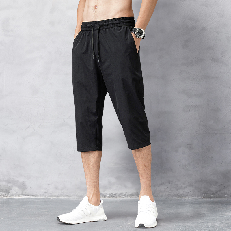 Calças cortadas de verão para homens, calças elásticas respiráveis com sensação de gelo, shorts casuais versáteis