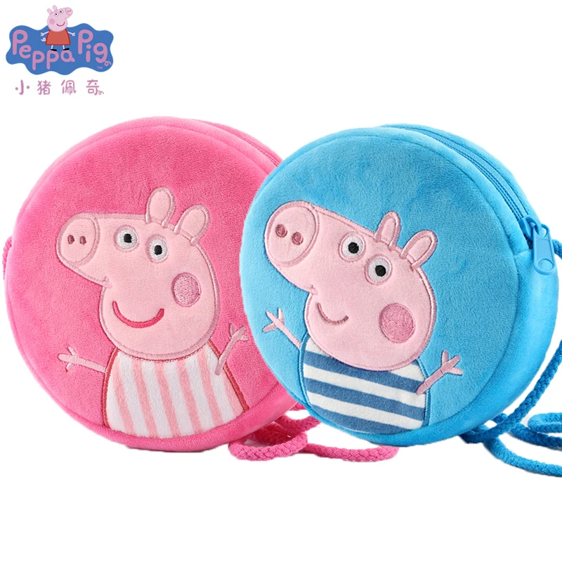 100 % echtes Peppa Pig Kawaii Plüsch runder Rucksack Spielzeug George Kindergarten Cartoon Umhängetasche Geldbörse Mädchen Geburtstagsgeschenk