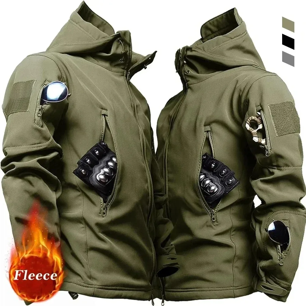 Chaqueta militar informal con capucha para hombre, chaqueta de utilidad para exteriores, chaqueta Bomber de combate táctica impermeable de piel de tiburón a la moda