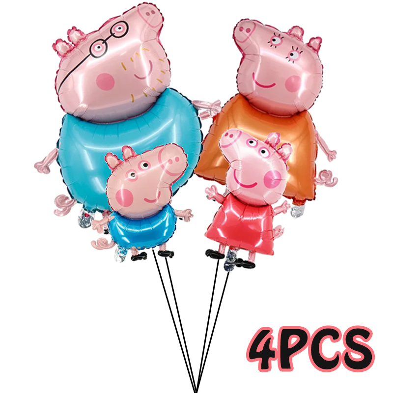 4 ピース/セットペッパピッグテーマバルーンセットページジョージ子供の誕生日おもちゃの装飾アルミフィルムバルーンパーティー用品