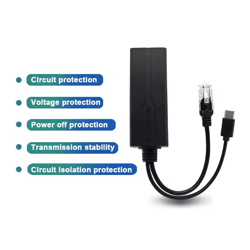 POE Splitter 48V to 5V Micro USB tpye-C 100Mbps and1000Mbps Gigabit POE Camera Injector Power Supply for Huawei Hikvision