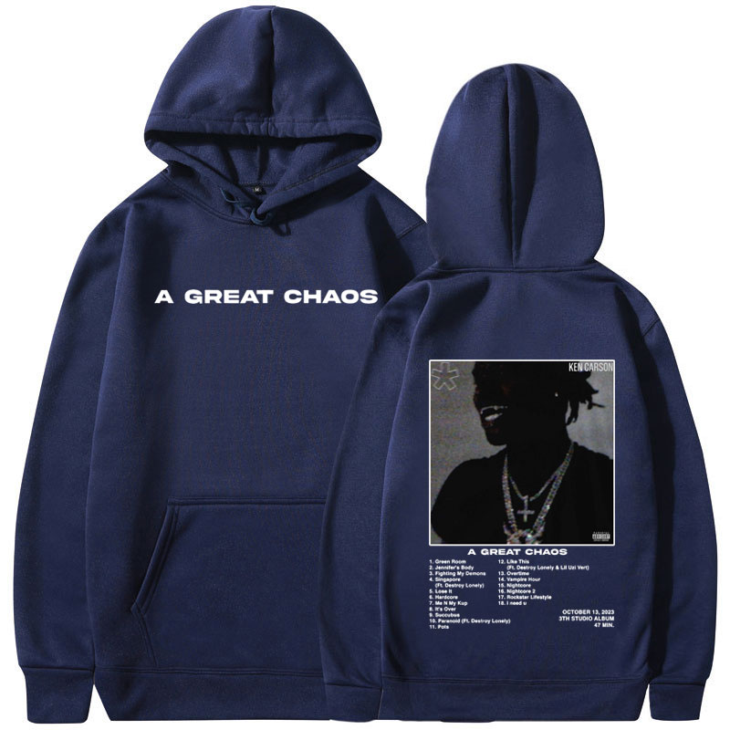 랩퍼 Ken Carson A Great Chaos 앨범 후드 남성 여성 패션 하라주쿠 스웨터 캐주얼 루즈 오버 사이즈 풀오버 streetwear