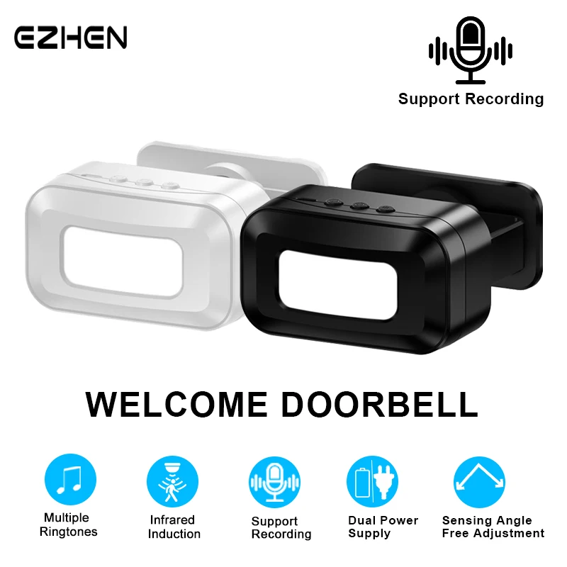 Infrarot Induktion Willkommen Türklingel benutzer definierte Stimme & 20 Lieder drahtlose Türklingel Glockenspiel Pir Bewegungs melder Alarm Home Store Büro