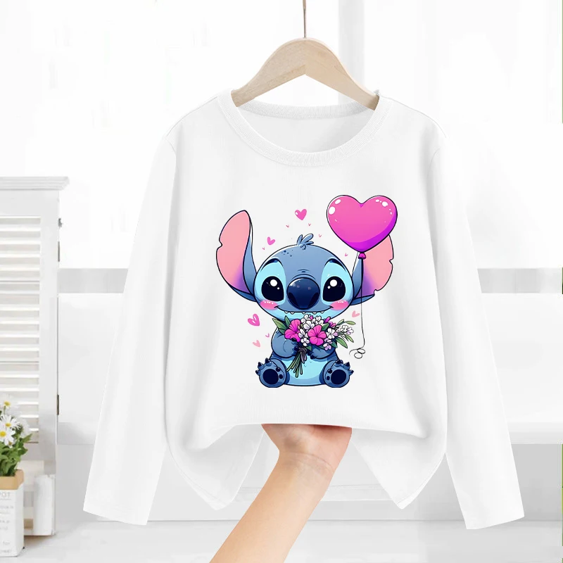 ディズニーリロ & スティッチ子供 Tシャツ綿 Tシャツ長袖ベースコートレジャーウェア男の子女の子かわいい漫画トップス子供服
