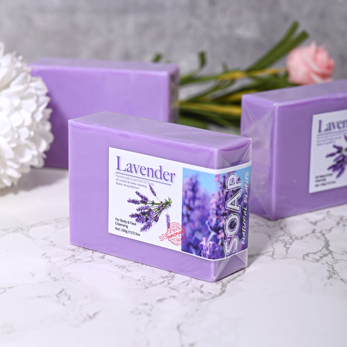 Natuurlijke biologische lavendel etherische oliezeep Handgemaakte zeep voor reiniging, verfrissend, oliecontrole, badzeep