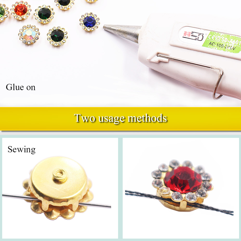 8Mm-12Mm Hoa Móng Vuốt Ren Nút Vàng Đế Lấp Lánh Tinh Thể Hạt May Trên Đá Cho Quần Áo May phụ Kiện Đá Quý