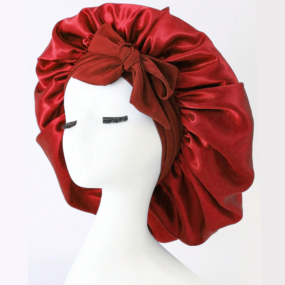 Satin-Mütze, Seidenmütze, verstellbare Mütze zum Schlafen, Haar-Mütze mit Bindeband, Mütze für Damen und Herren