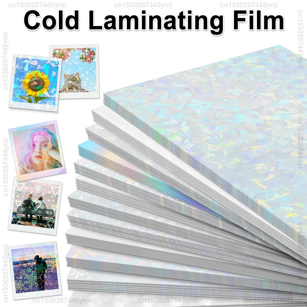 10 feuilles Film de stratification à froid auto-adhésif A4 verre cassé hologramme étoiles points papier Film bricolage étanche Photo Film de stratification