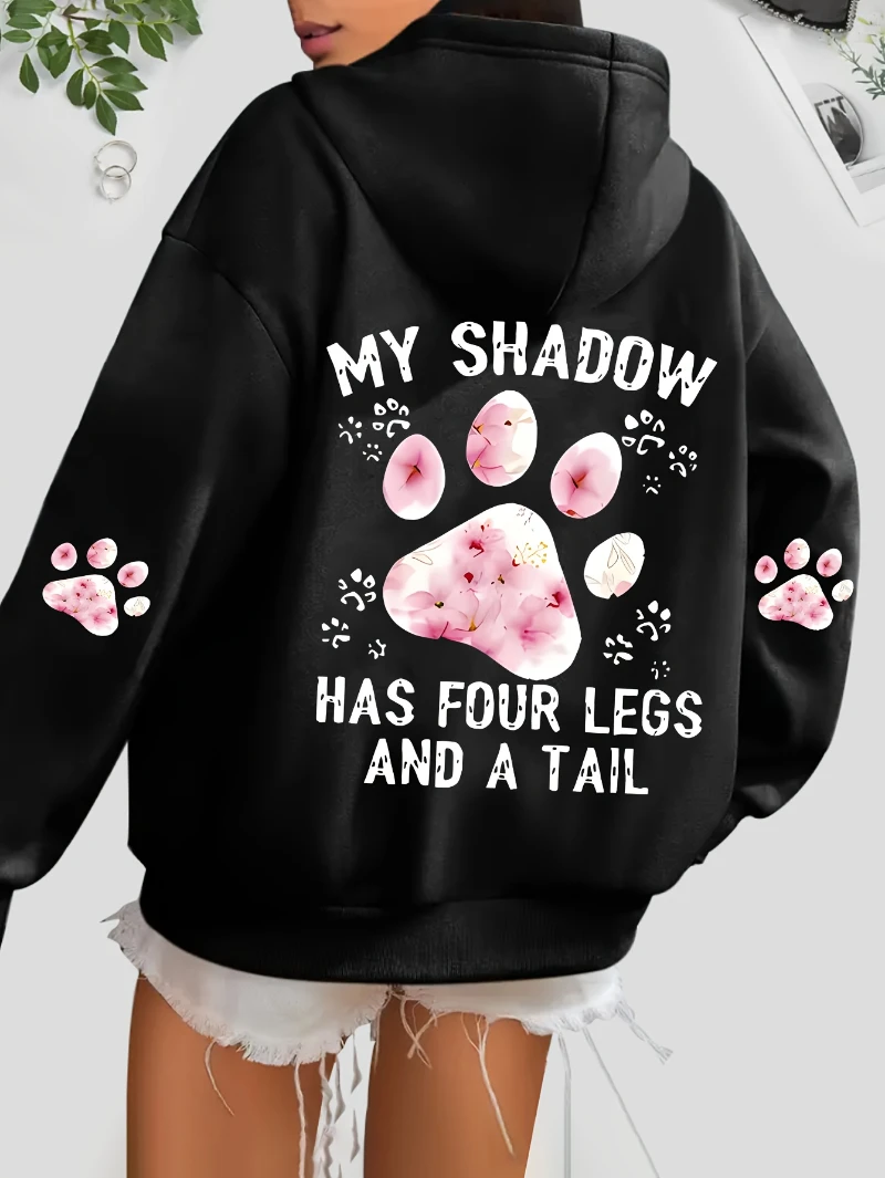 Sudaderas con capucha de otoño para mujer, sudaderas con estampado de pata de gato, jerséis suaves y cómodos de lana cálida, ropa holgada de moda para mujer