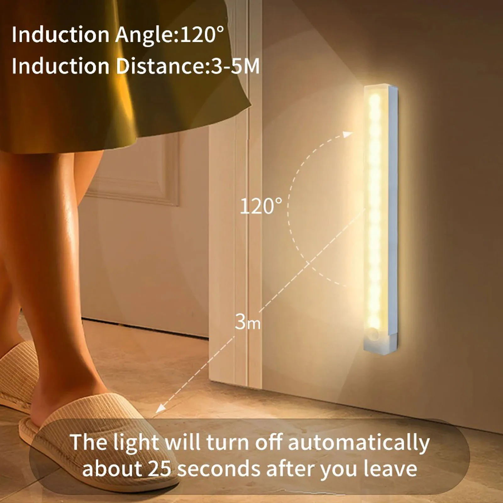 Luce per armadio con sensore di movimento a LED Luce notturna a induzione ricaricabile USB Lampada per rilevatore portatile wireless Retroilluminazione per scale da cucina