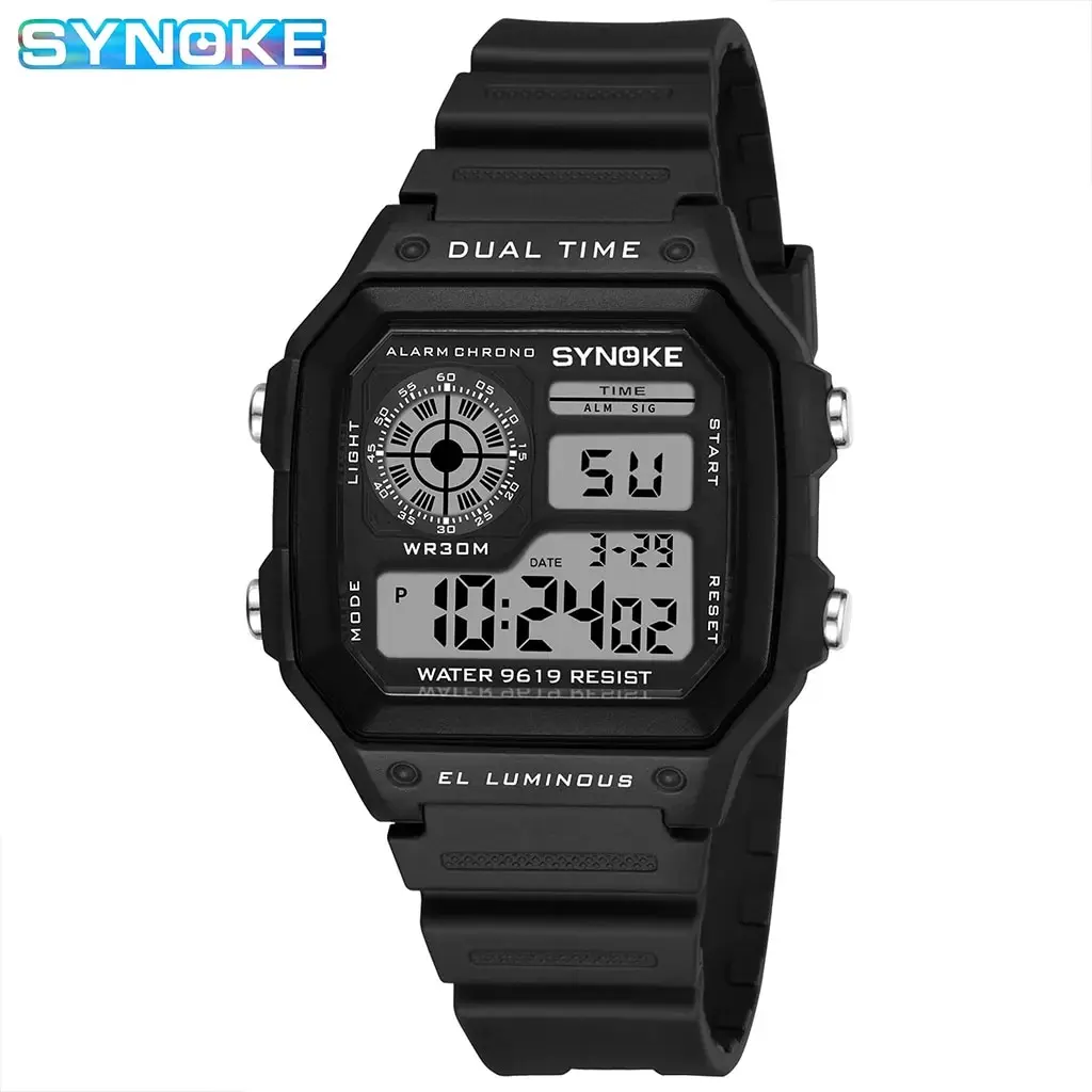 SYNOKE-Digital relógios para homens, luminoso, multifunções, impermeável, cronógrafo, relógio de pulso, ao ar livre, corrida, estudante, Seven Light
