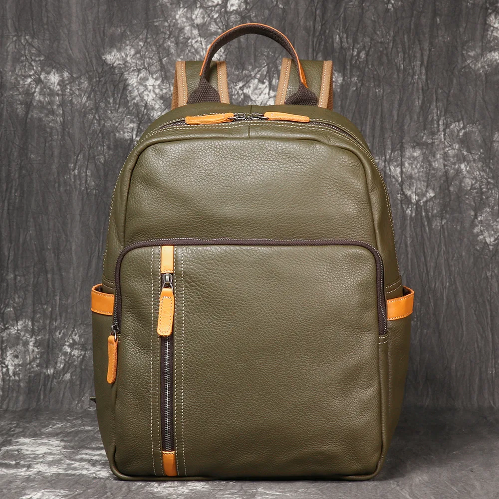 Men's Genuine Leather Travel Backpack Leisure College Teenager Backpacks School Backpack Man 15" Laptop Bag Leathfocus