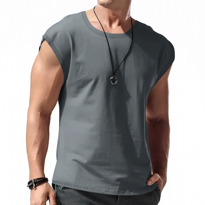 Camiseta solta sem mangas masculina, colete curto, roupa esportiva para lazer, nova, verão