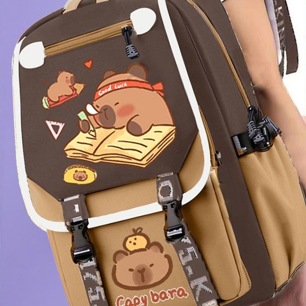 Multi-Compartment Capybara กระเป๋าเป้สะพายหลังกันน้ํา Oxford ผ้าการ์ตูนสัตว์กระเป๋านักเรียนอเนกประสงค์น้ําหนักเบา