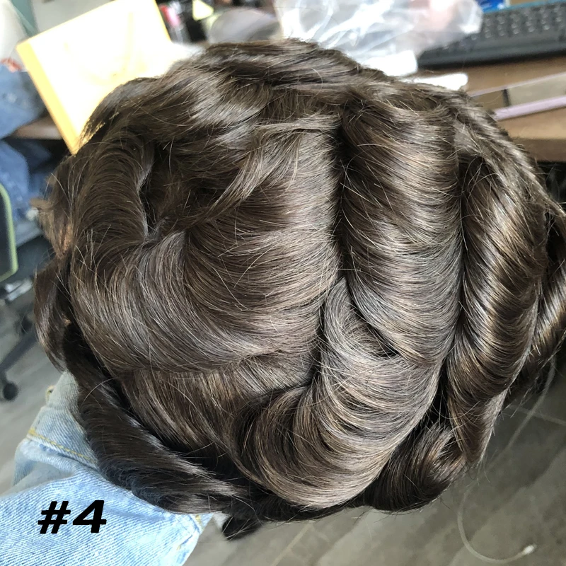 1B40 1B65 สีเทามนุษย์ผมผู้ชาย Toupee ตรวจไม่พบ 0.1 มม.ฐาน PU Man วิกผมเปลี่ยนเส้นผมธรรมชาติผม Prosthesis Capillary