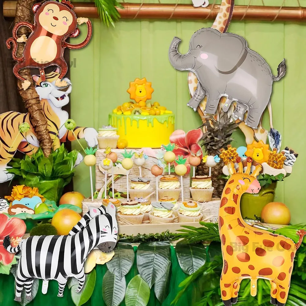 Dschungeljagd-Tierballon, Geburtstagsparty-Dekoration, riesiger Jagdballon, geeignet für Jungen, wildes Thema, Zoo, Affe, Elefant, Zebra, Leopardenmuster, Krokodil, Giraffenform