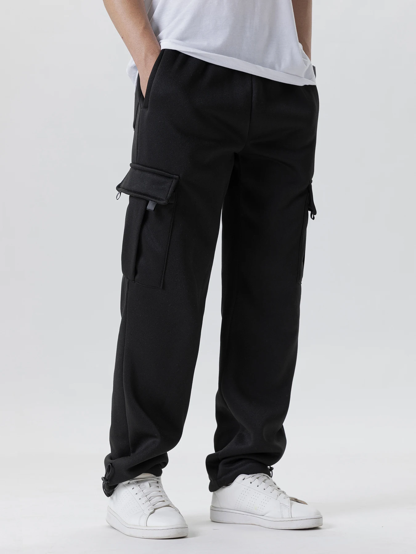 Calça de moletom masculina com vários bolsos, outono inverno, cordão, ajuste reto, corrida, jogger, esportes, academia, calças soltas