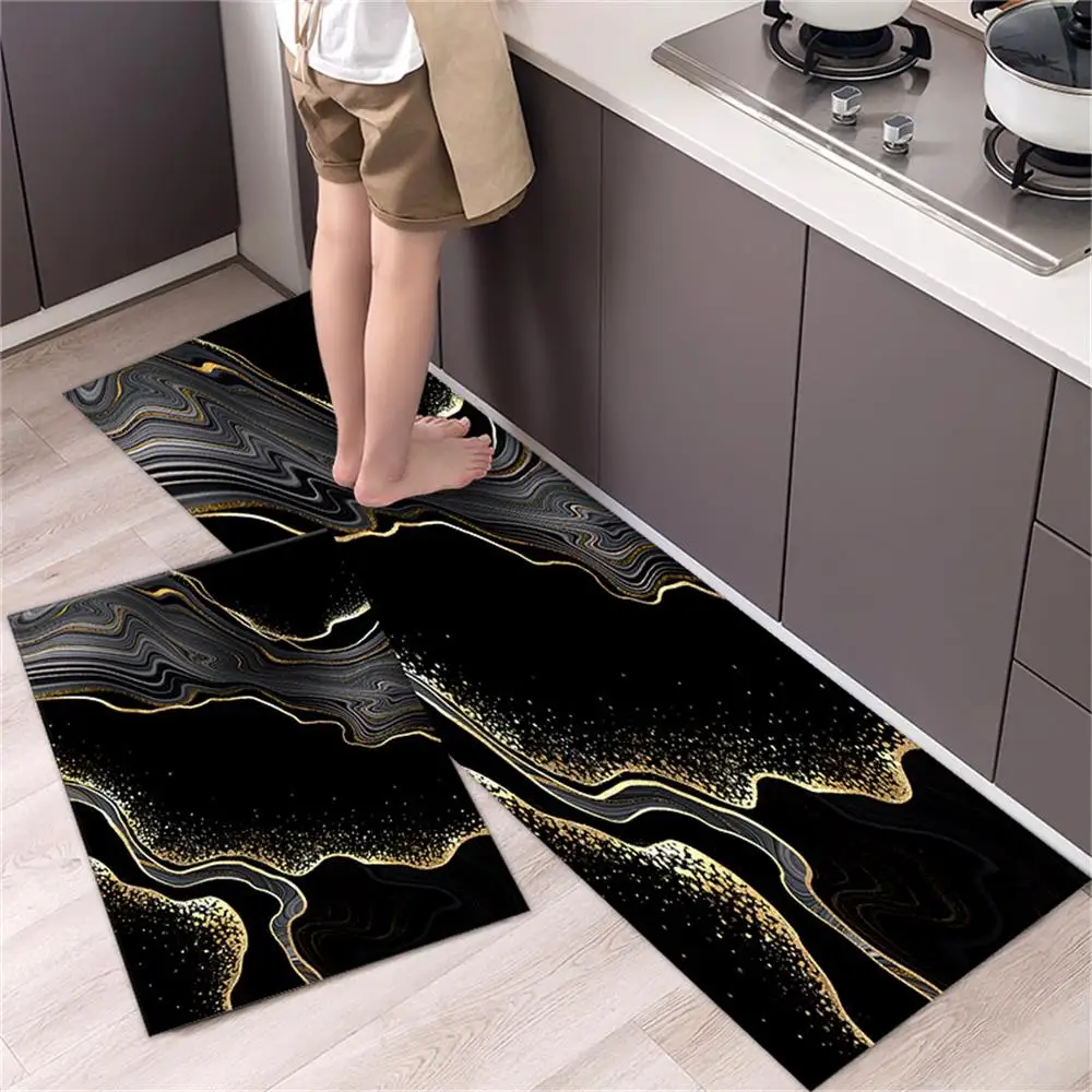 Alfombra de cocina impermeable de poliéster a prueba de aceite, alfombra de baño antideslizante estampada, alfombra suave para el suelo del dormitorio, alfombra para sala de estar, felpudo de cocina