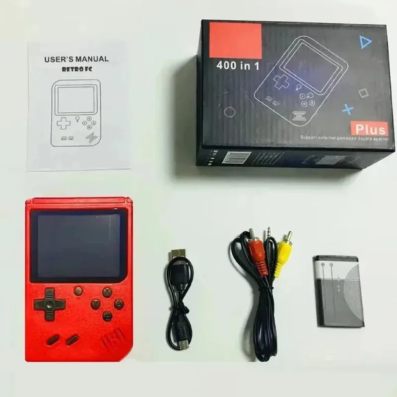 Consola de juegos portátil retro roja para niños 400 juegos clásicos recargable TV-conectable