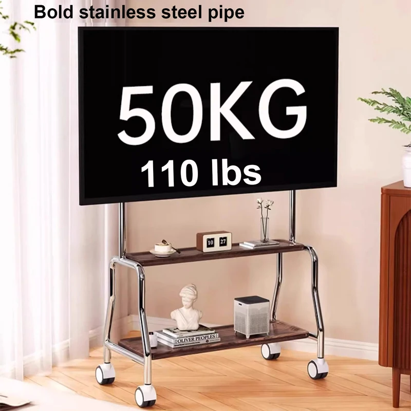 Stojak podłogowy Półka pod telewizor Zdejmowana z kółkami Wózek pod telewizor 32-75 cali Półka pod telewizor Wyciszenie Kółka do 110lbs Max VESA 600x400mm
