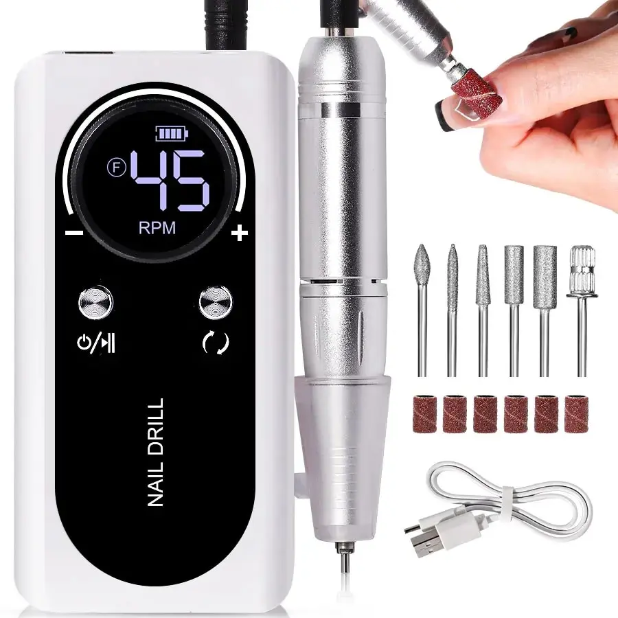 Taladro de uñas portátil eléctrico profesional de 45000RPM, lima lijadora de uñas recargable de poco ruido para herramienta de salón de manicura