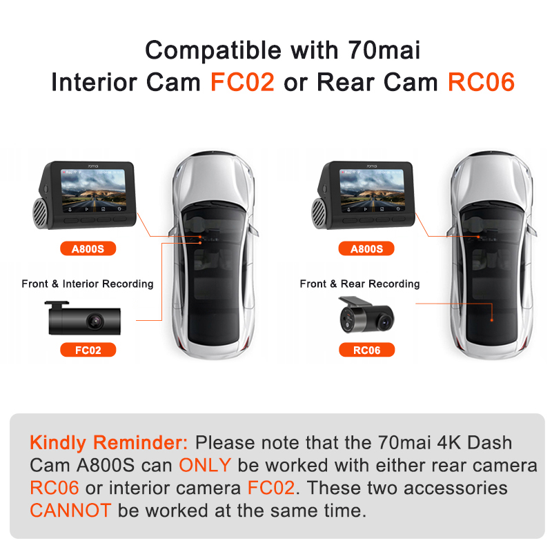70mai 4K Dashcam A800S Integriertes GPS ADAS 140 ° FOV 70mai Kamera Auto DVR 24H Parkmonitor Nur Frontkamera, unterstützt hintere Kamera