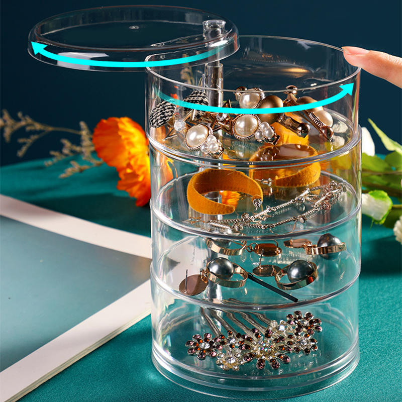 Transparent Rotating Dustproof Jewelry Box Multilayer Bracelet Earring Hairpin Jewelry Display Rack Storage Box Organizer Case