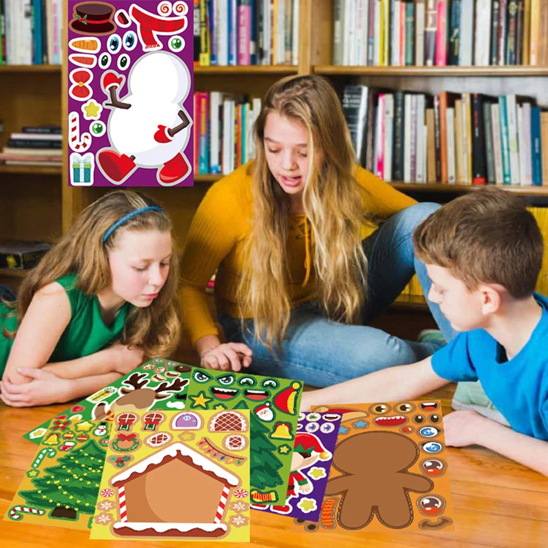 子供のためのクリスマスステッカー,ジグソーパズル,フェイスメイク,サンタクロースの作成,パーティーの装飾,おもちゃ,8枚