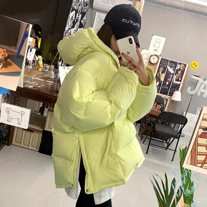 レトロシックな冬のコットンジャケット女性のルーズ長袖フード付きカジュアル多用途サイドスリットジッパー閉鎖ソリッドカラーコート