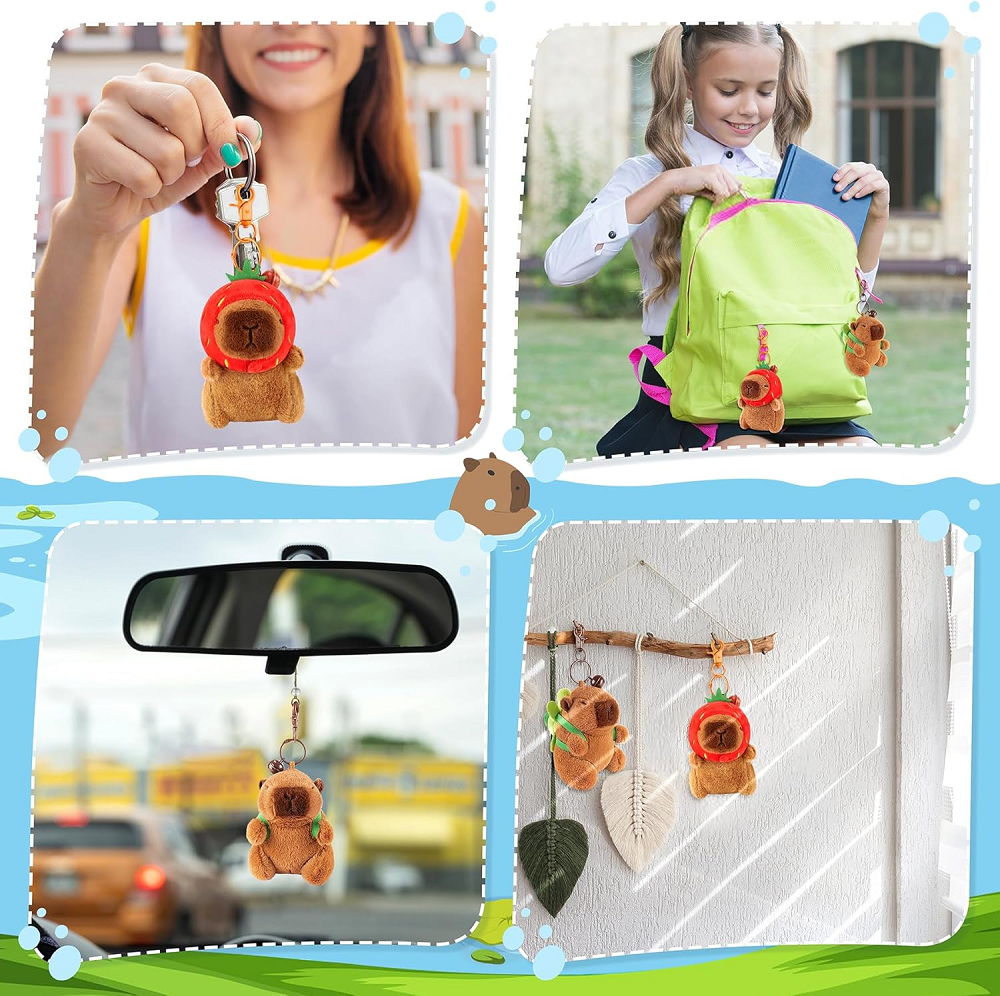 Capivara brinquedo de pelúcia kawaii animais de pelúcia fofo capivara com morango tartaruga tapa pulseira chaveiro presente de aniversário