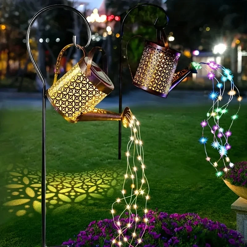 Duża Retro Metalowa Latarnia Solarna Konewka Lampa Zewnętrzna Wodoodporna Prysznicowa Lampki Wiszące Gwiazda LED Fairy do Dekoracji Ogrodu
