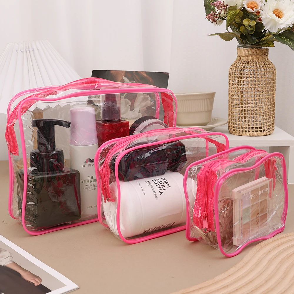 Bolsa de maquillaje transparente de PVC Simple, estuche de almacenamiento de cosméticos impermeable transparente, bolsa organizadora de maquillaje de viaje, bolsa de aseo para baño