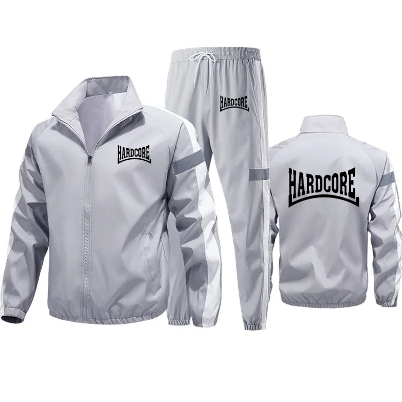 M-6XL แฟชั่นผู้ชายชุดฮาร์ดคอร์พิมพ์ฤดูใบไม้ร่วงใหม่ซิปเสื้อสเวตเตอร์ถัก + กางเกงขายาวลายฟิตเนสวิ่ง 2 ชิ้นชุด