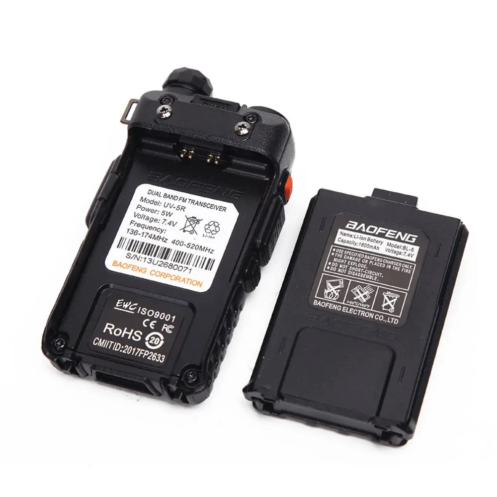 Baofeng UV5R 5W UHF Professional RadioVHF136-174MHz&400-520MHz Dual Band Frequency Modulation 1800mah Walkie Talkie LED Screen