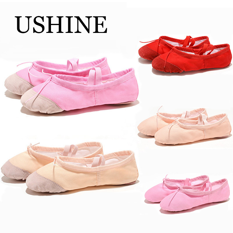 USHINE-Zapatillas de Yoga con cabeza de tela/cuero para profesores, gimnasio, ejercicio en interiores, zapatos de baile de Ballet de lona, niños, niñas y mujeres
