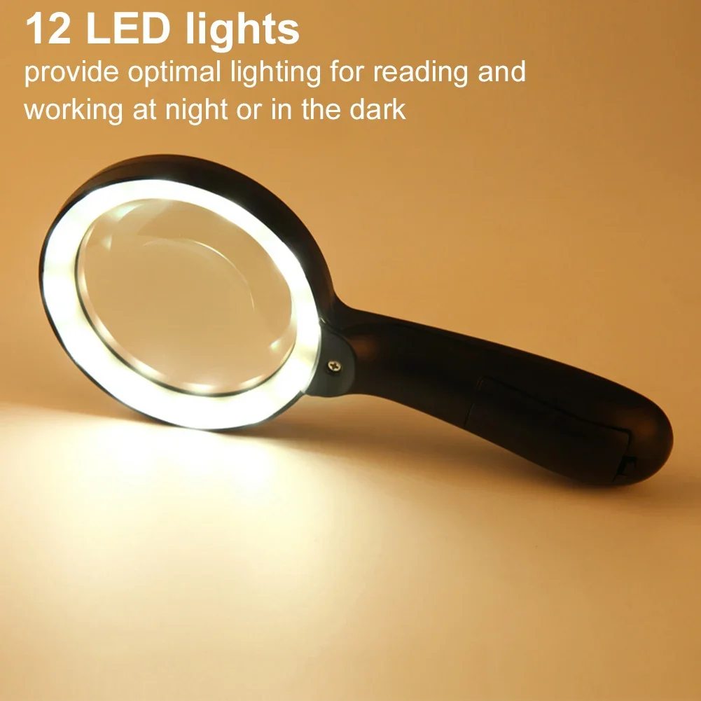Lupa de mano con luz LED, lupa portátil de 45X con 12/3 LEDs, para lectura de libros y periódicos, joyería
