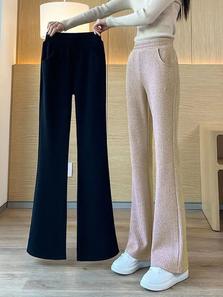 女性用ハイウエストフレアパンツ,ぬいぐるみパンツ,裏地付き,暖かく,厚く,ベルベット,エレガント,韓国ファッション,冬,90cm