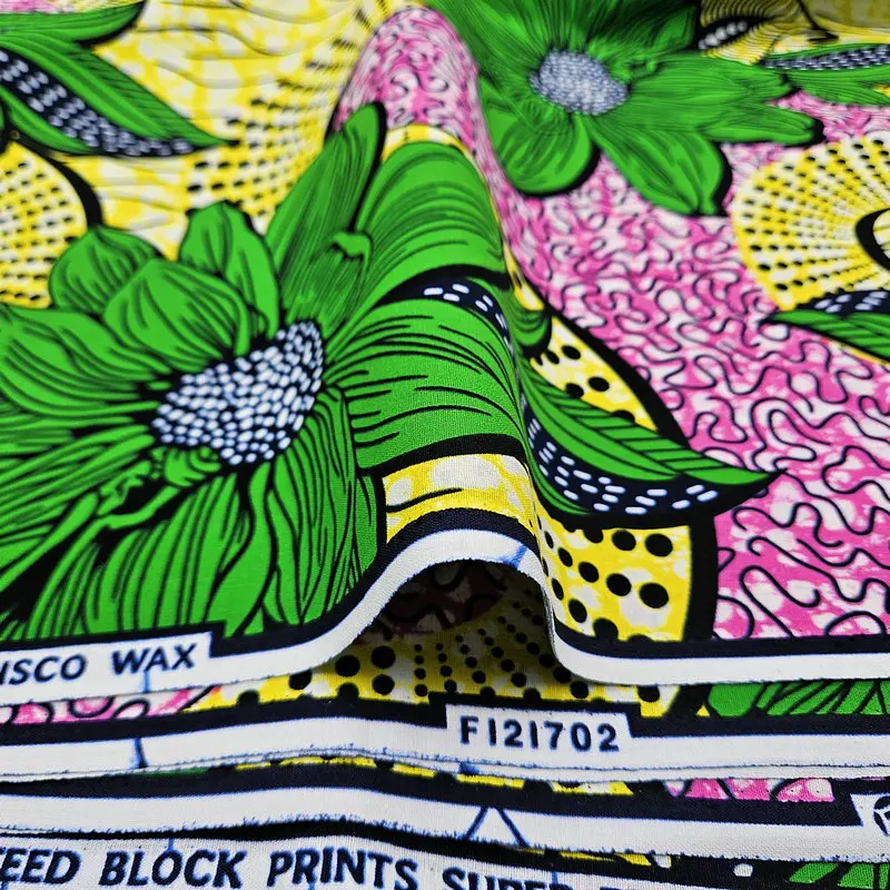 Beliebter echter Super-Dutch-Wachsblock-Druckstoff, buntes Blumendesign, Batikgewebe aus 100 % Baumwolle