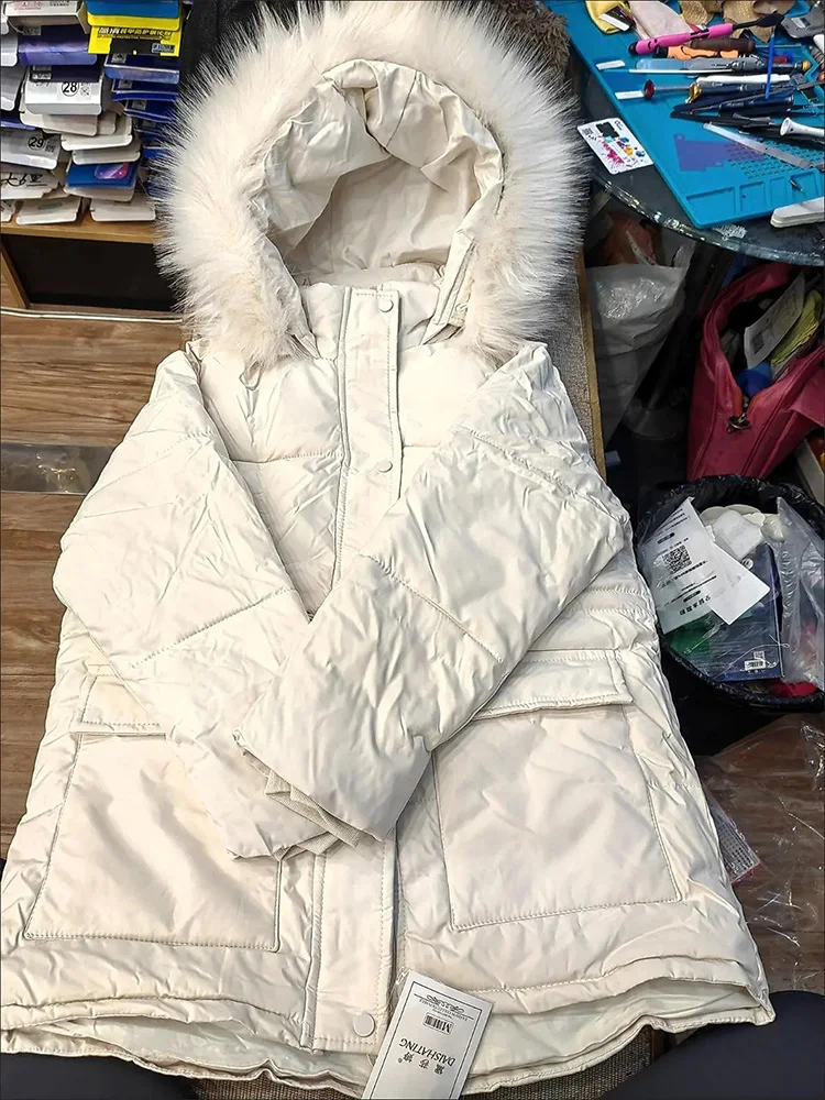 Hiver mince rose rembourré manteau fausse fourrure col à capuche Parkas coréen grande taille coton Jaqueta taille cordon Midi longueur vestes