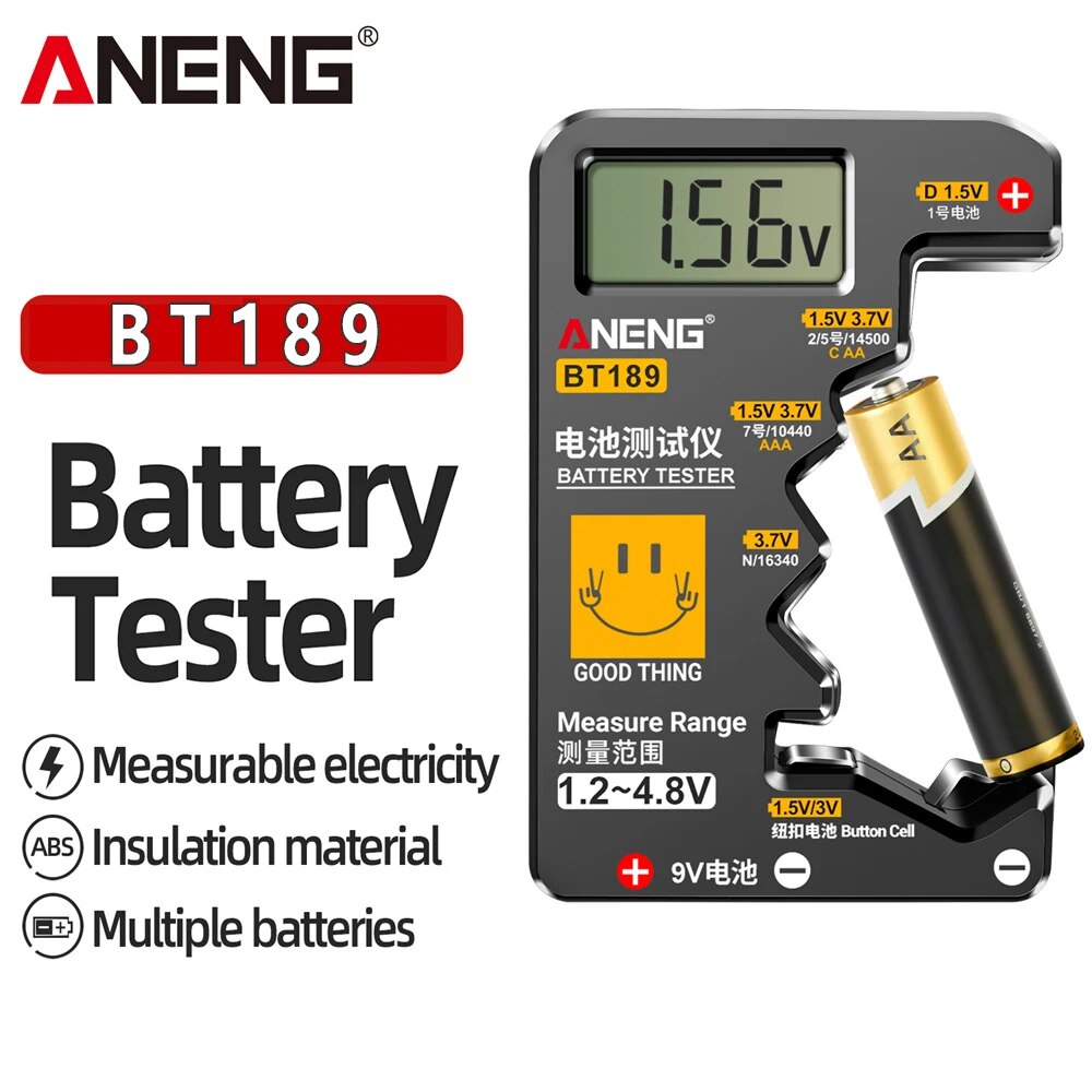 ANENG BT189 probador de pilas de botón 9V N D C AA AAA pantalla LCD Universal para el hogar probador de baterías herramientas detectoras de banco de energía