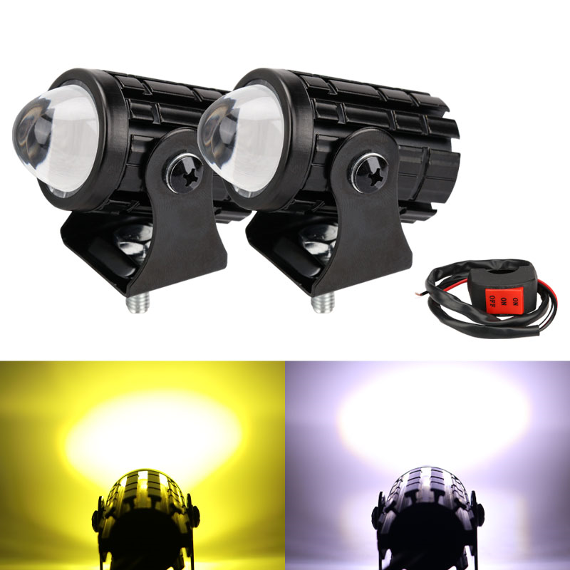 Motorcycle Mini Driving Light Dual Colo for Headlight Auxiliary Spotlight Lamp R ATV Scooter Moto Fog Light Accessories 12V