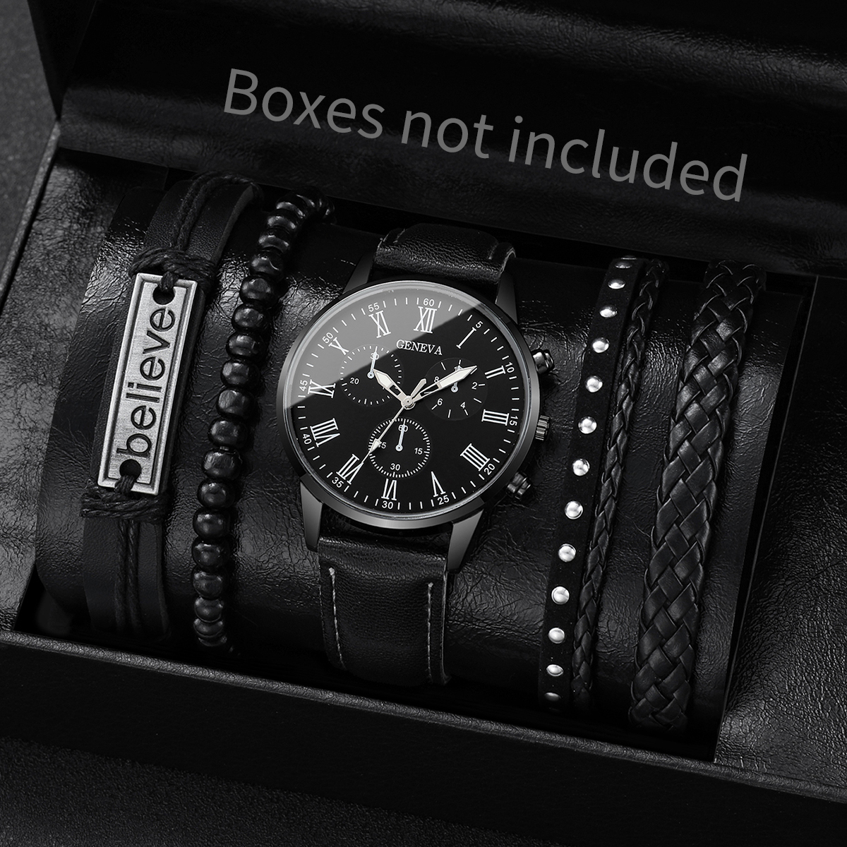 4/5 pçs moda masculina relógios homem negócios quartzo relógio de pulso vintage pulseiras de couro conjunto reloj hombre (sem caixa)