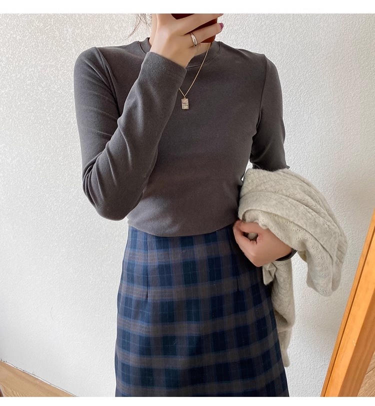 ファッショナブルな厚みのある両面フリースラウンドネック長袖 Tシャツ女性の秋冬ベースレイヤーシャツ起毛ホワイト