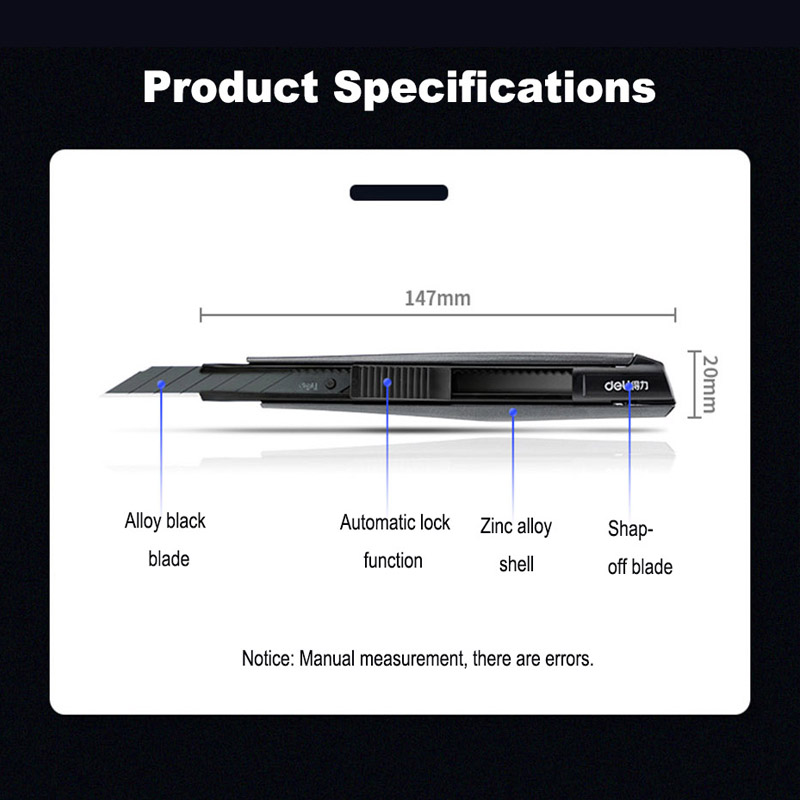 Deli-ユーティリティポケットナイフ、ボックスカッター、オフィス、家庭、学校の文房具用品用の格納式ブレード、ペーパークラフトナイフ、9mm